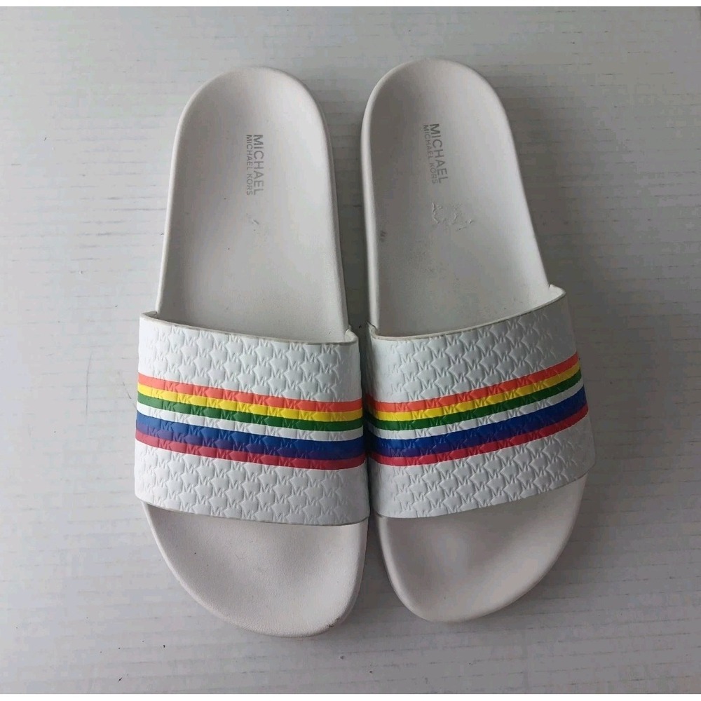 MICHAEL Michael Kors Women's Rainbow Pool Slides‎ Multicolor Slip On sz 10 - Picture 2 of 11